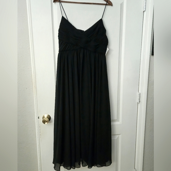 Mac Duggal Black Midi chiffon spaghetti strap v neck dress 2650 Size M MWT - Picture 3 of 10